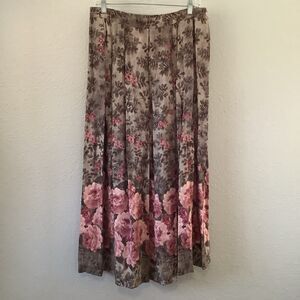 Brown Pink Floral Fairycore Fairy Grunge Whimsigoth Pleated Maxi Skirt Sz 16